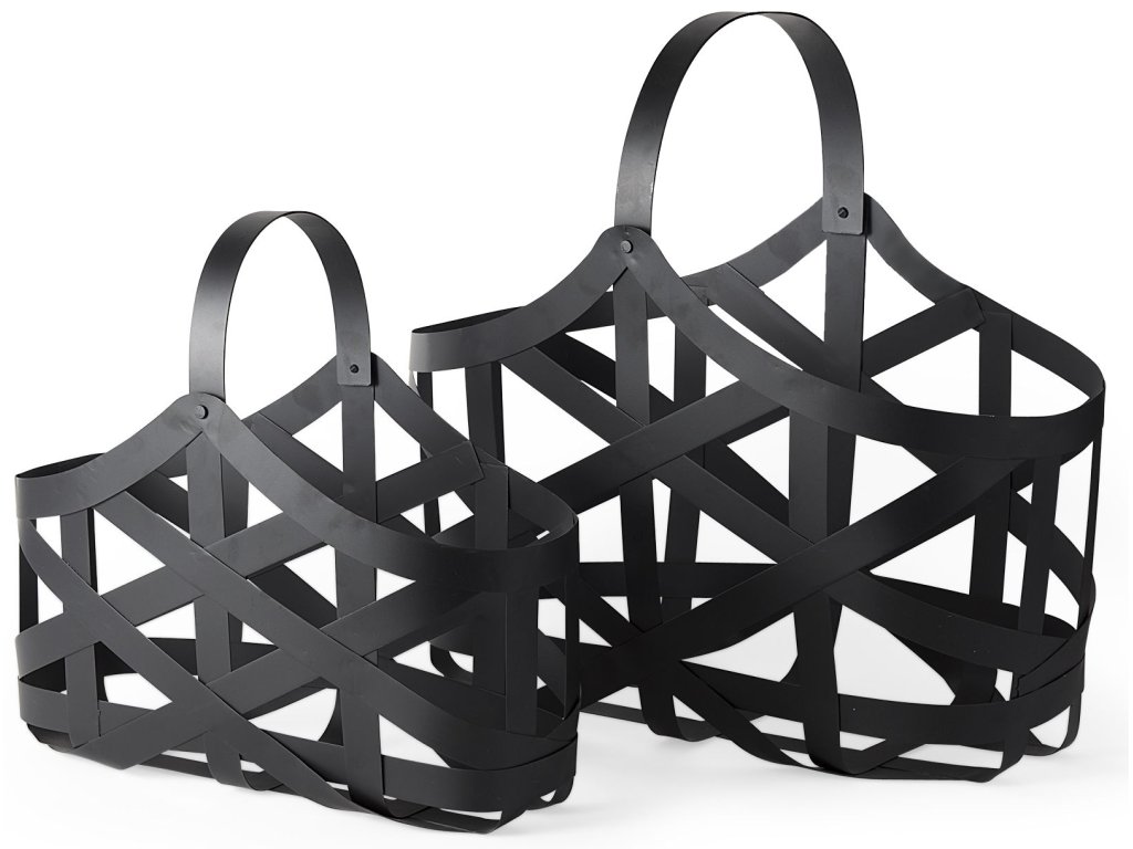 (Set of 2) 23L x 11W; 18L x 8W Black Iron Metal Baskets