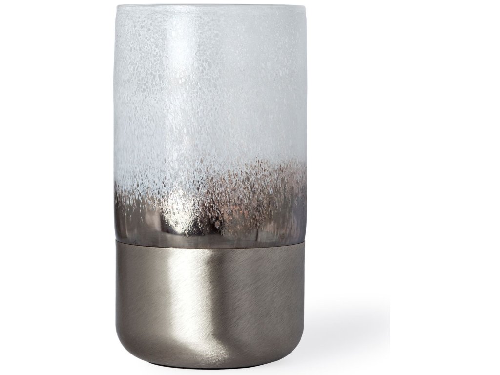 II Large White Brushed Silver Metal Bottom Glass Vase