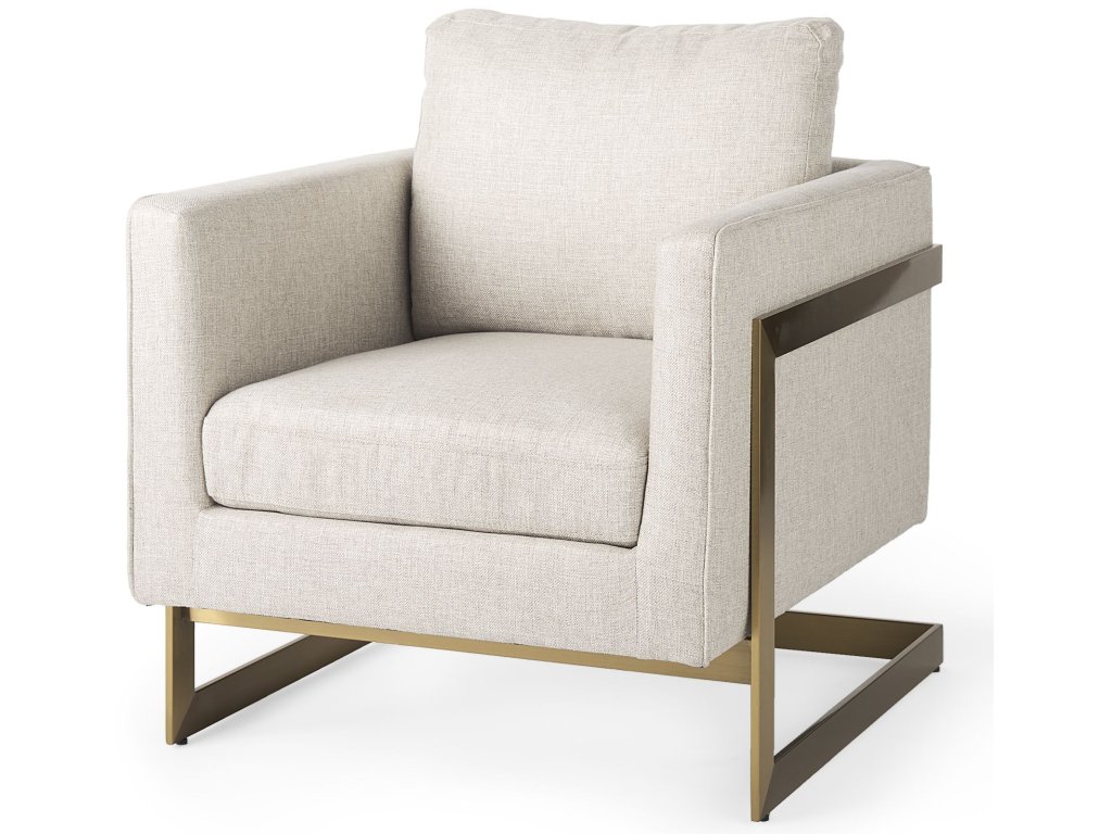 Cream Poly-Linen Seat w/ Gold Stainless Steel Frame Accent Chair