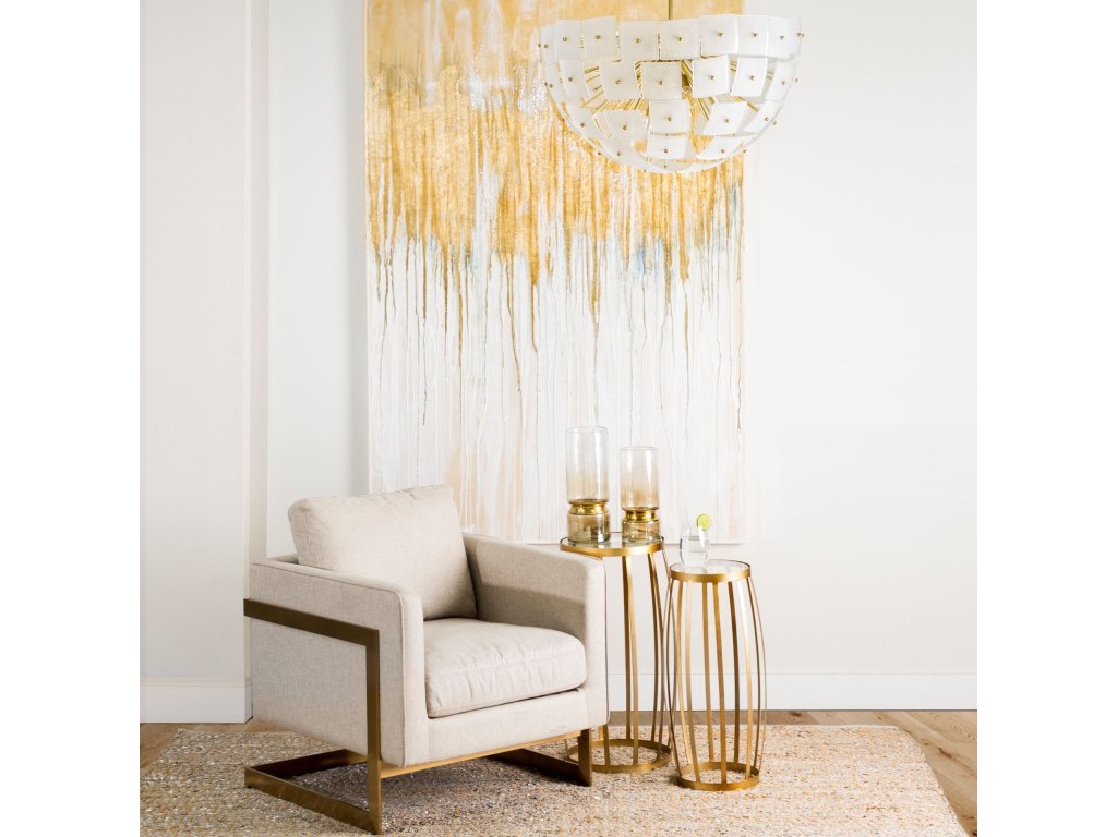 Cream Poly-Linen Seat w/ Gold Stainless Steel Frame Accent Chair