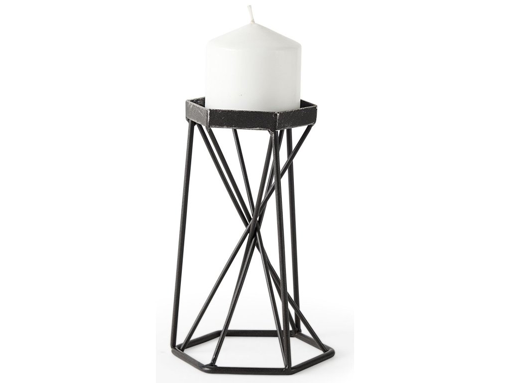 I Small Antiqued Metal Hexagonal Table Candle Holder