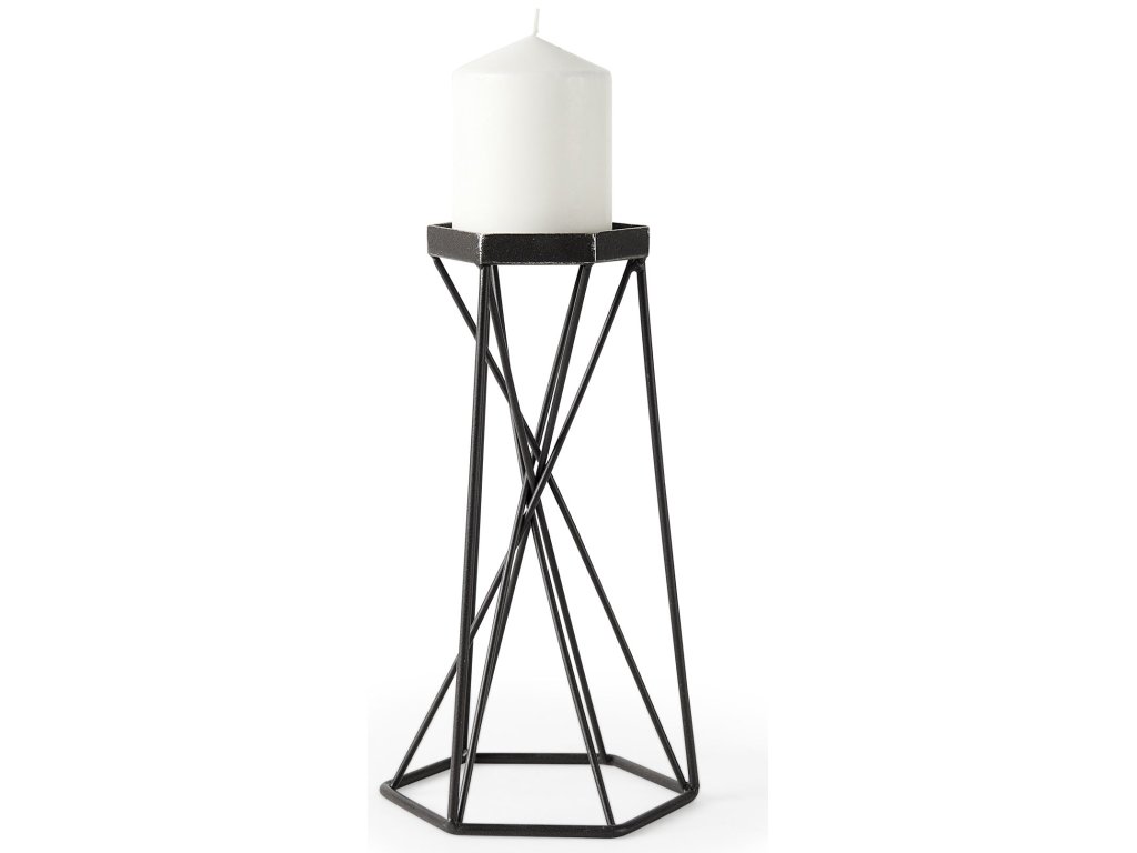 II Large Antiqued Metal Hexagonal Table Candle Holder