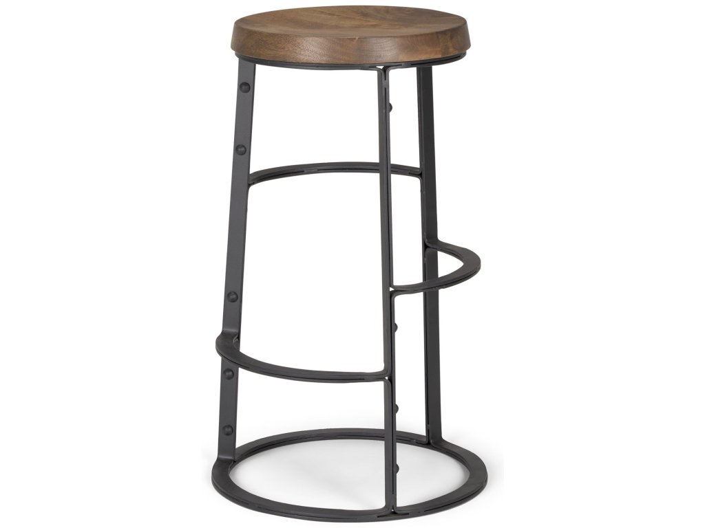 26.3" Seat Height Brown Wood Seat Black Metal Frame Stool