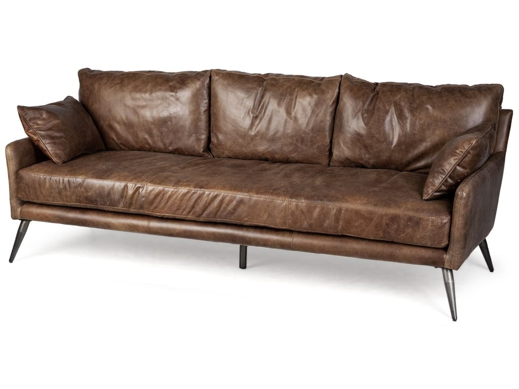 II 82L x 33W x 32.25H Brown Leather Three Seater Sofa