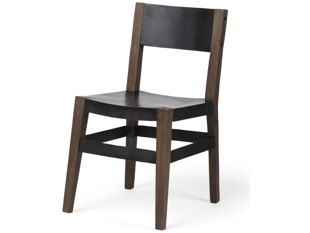 I Black Iron Seat Solid Brown Wooden Base Dining Chair