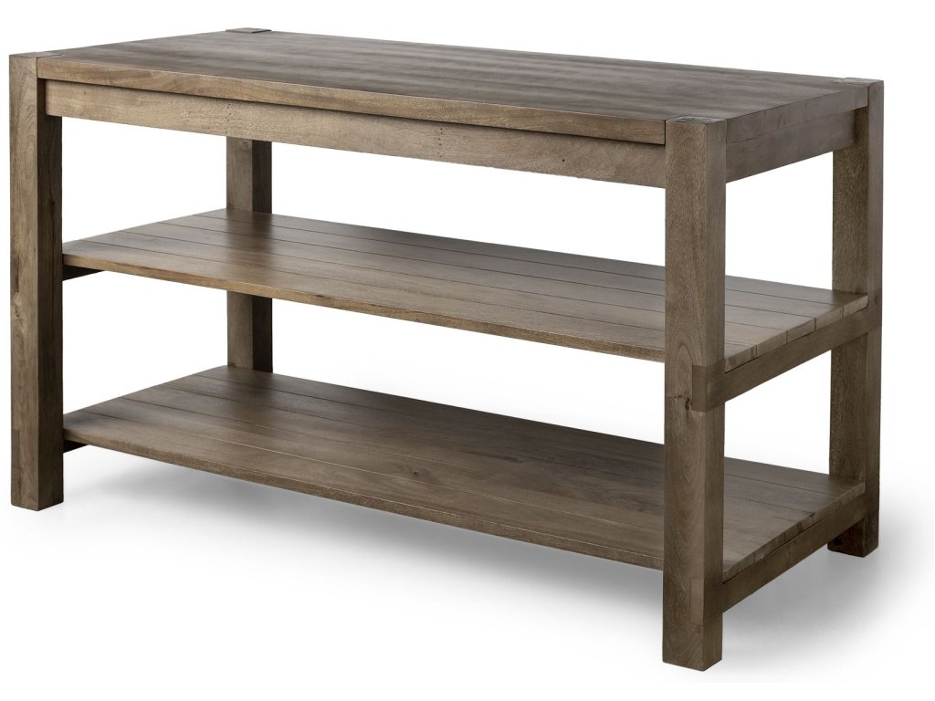 Brown Solid Wood Two-Tier Smooth Counter Top Kitchen Island