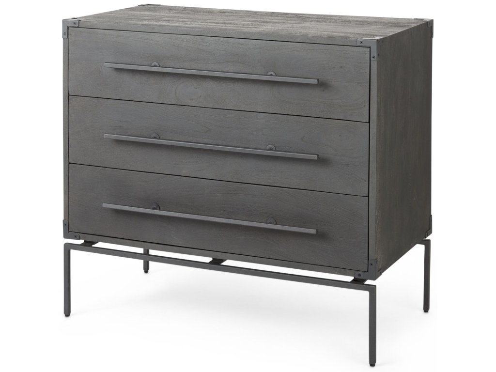 34L x 18W Brown Wood and Iron 3 Drawer Accent Cabinet