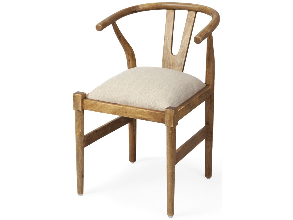 Cream Fabric Seat Brown Wood Frame Dining Chair