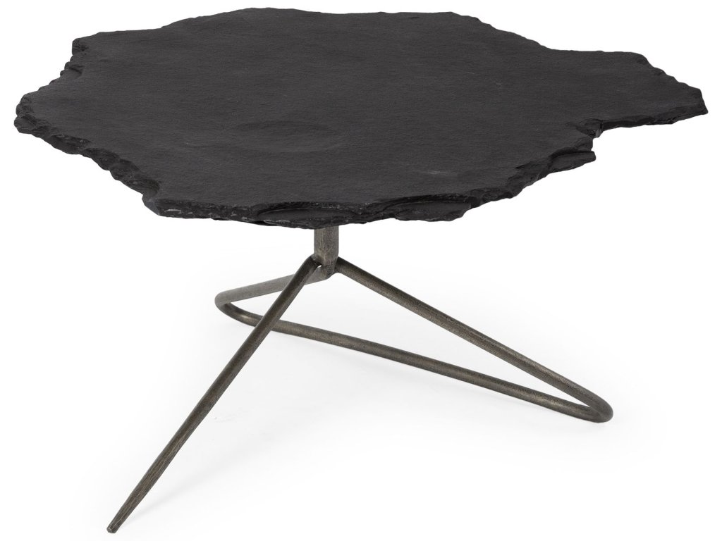 37"X33" Black Slate With Iron Base Coffee Table