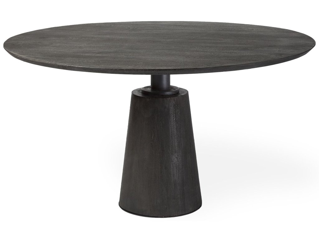 54" Brown Solid Wood Top Brown Metal/Wood Base Dining Table