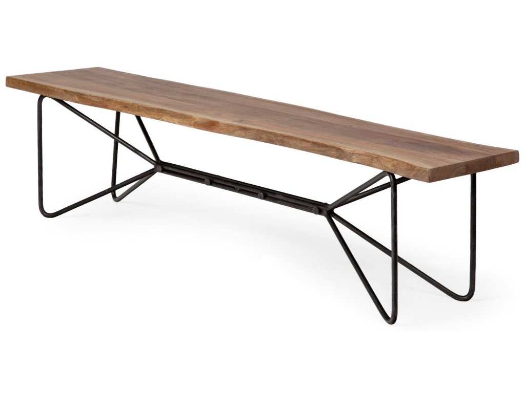 III 66X18 Natural Solid Wood and Iron Dining Bench