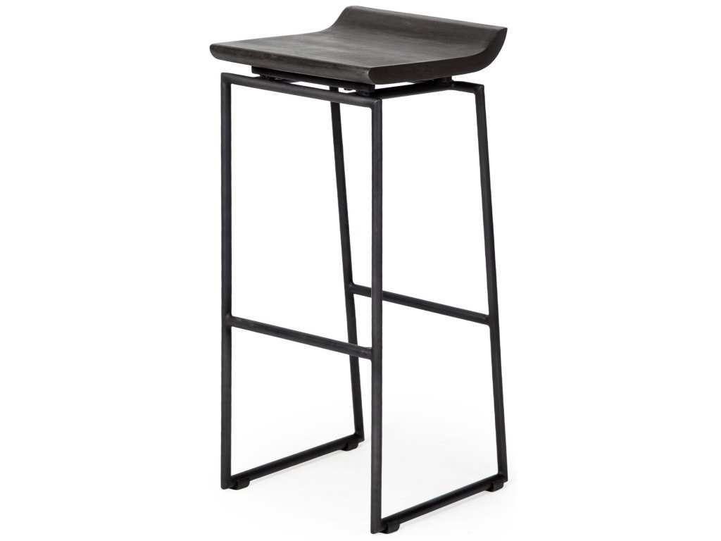 30.25" Seat Height Black Wood Seat Black Metal Base Stool