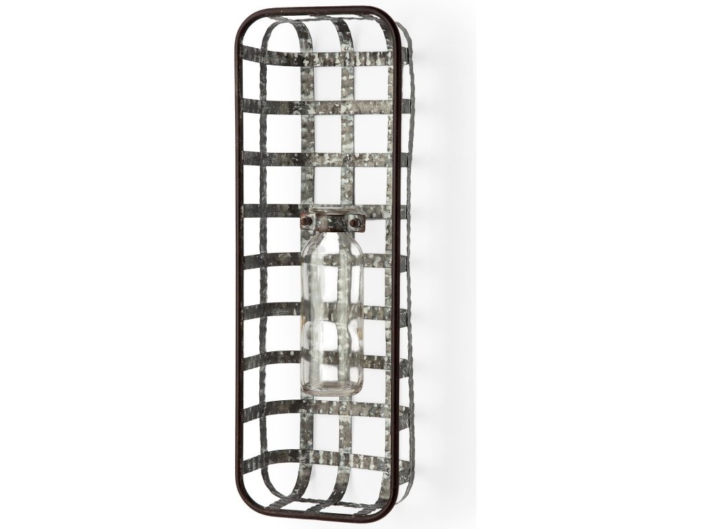 Wall Mounted Basket W Glass Bottle For Botanicals Or Floral