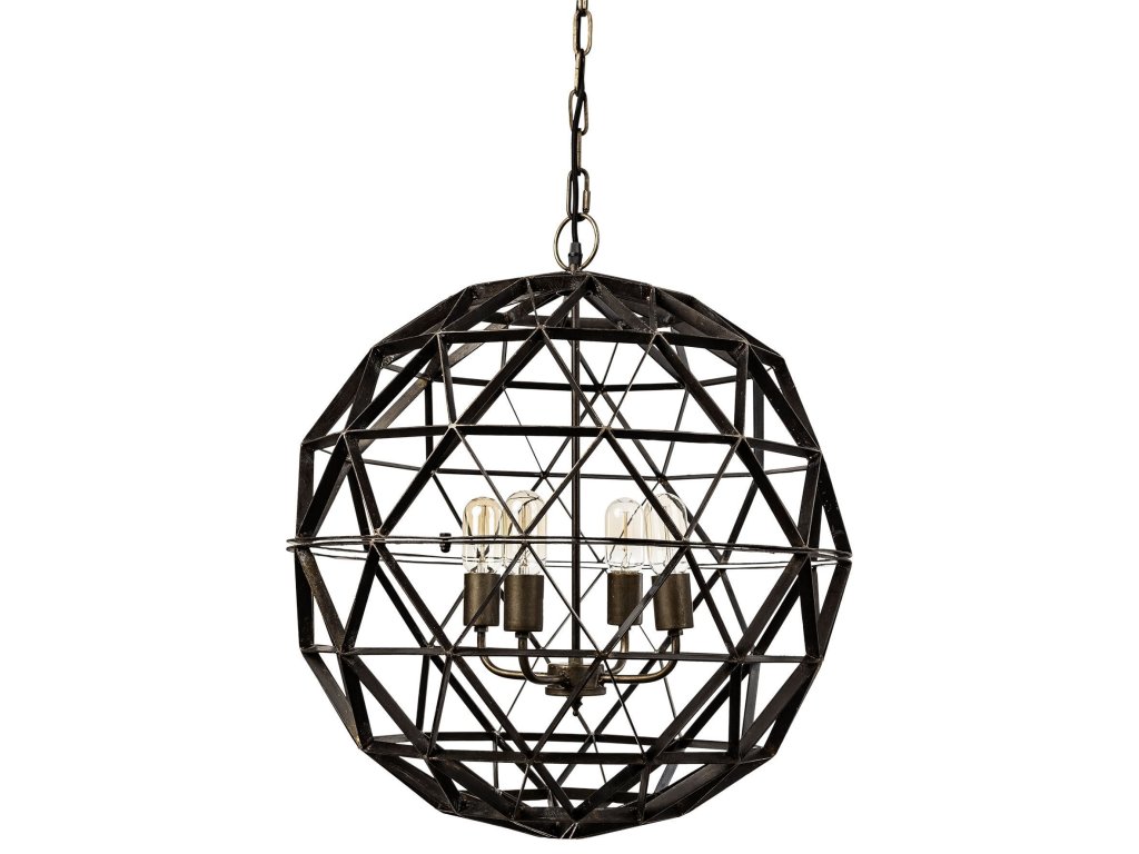 II (22.5"D) Black Metal Triangular Orb Four Bulb Chandelier