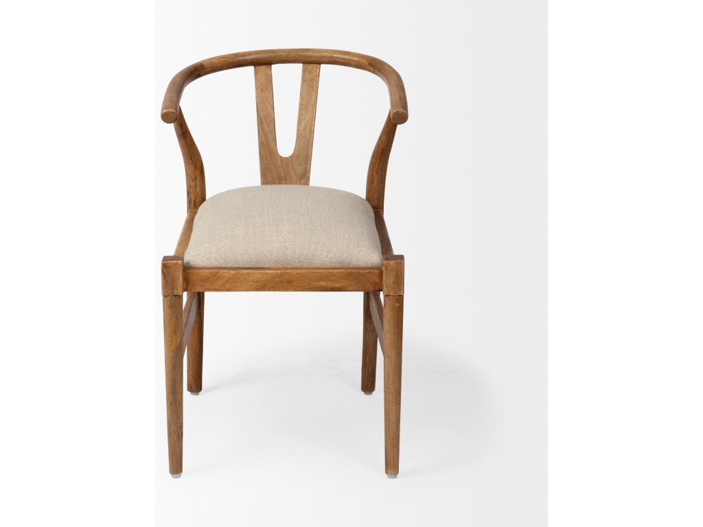 Cream Fabric Seat Brown Wood Frame Dining Chair