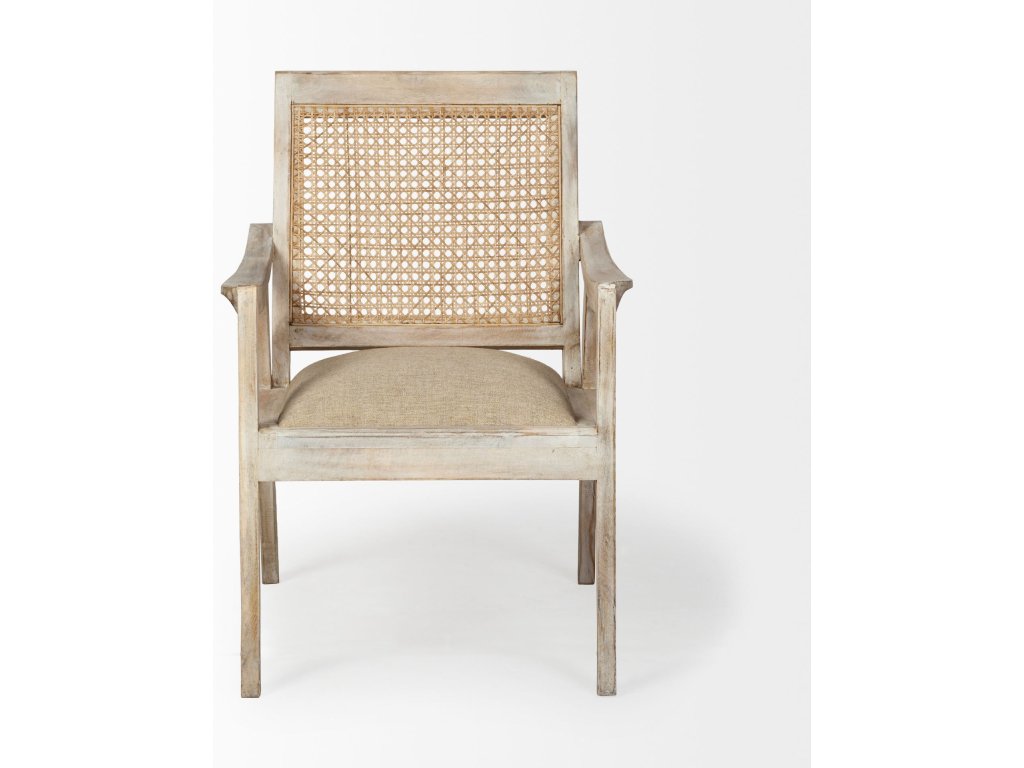 Cream Linen Seat and Natural Wooden Base w/ Mesh Back Accent Chair - Alternative View