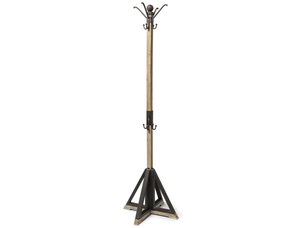 22 x 75 Black Metal and Light Brown Wood Coat Rack
