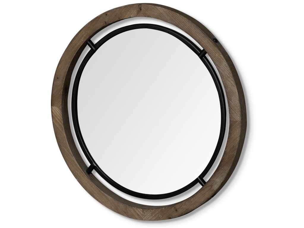 24" Brown Wood and Black Metal Frame Mirror