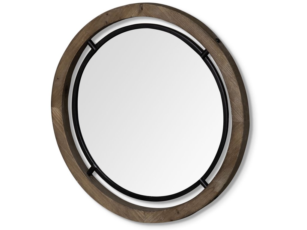 28" Brown Wood and Black Metal Frame Mirror