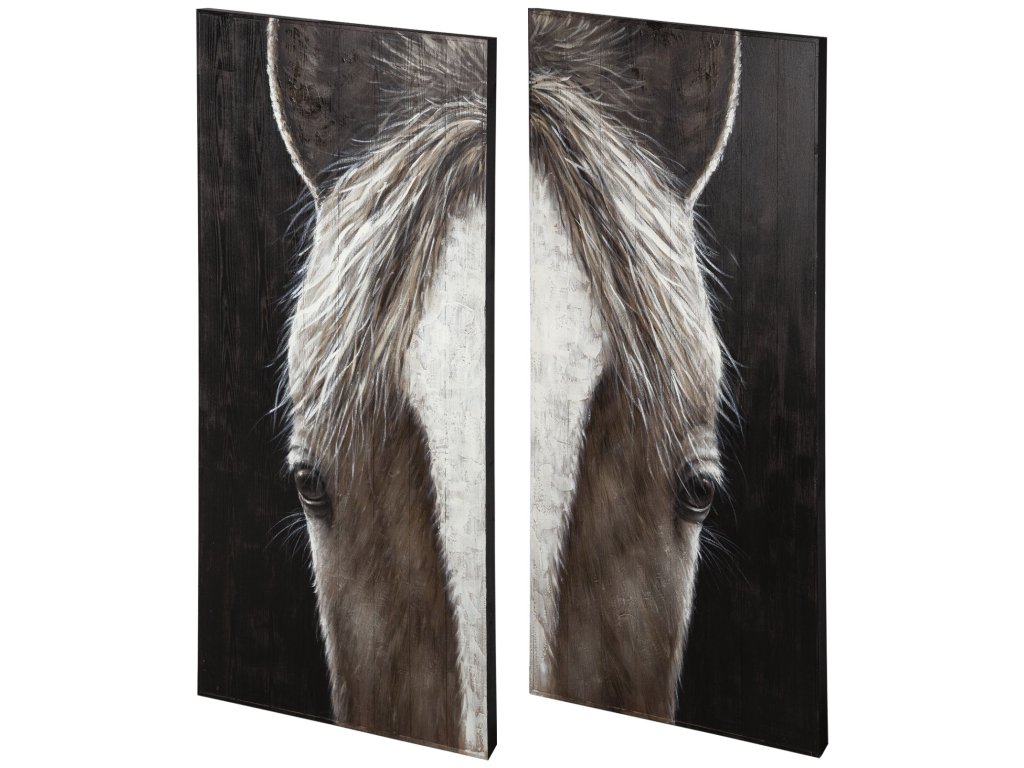 Diptych 60X60 Horse Original Hand Painted On Wood Oil Painting