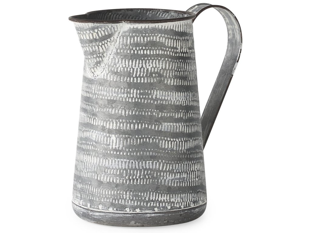 I 8H Small Gray/White Textured Metal Jug
