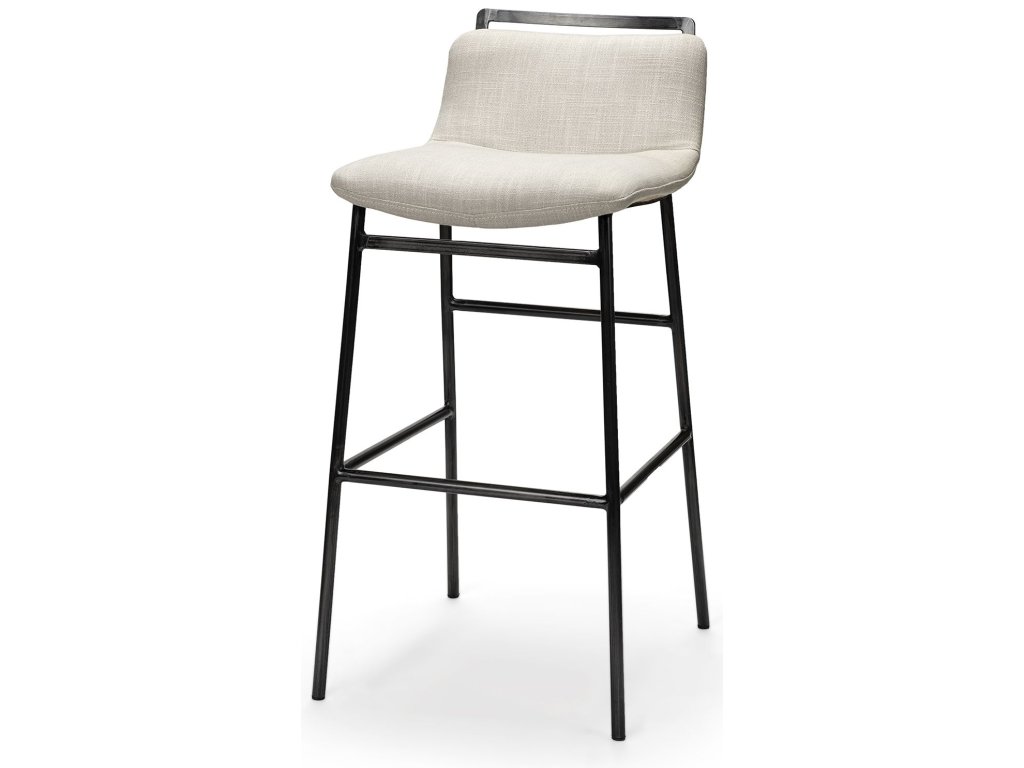 33.5" Total Height Beige Upholstered Seat Gray Metal Frame Counter Stool