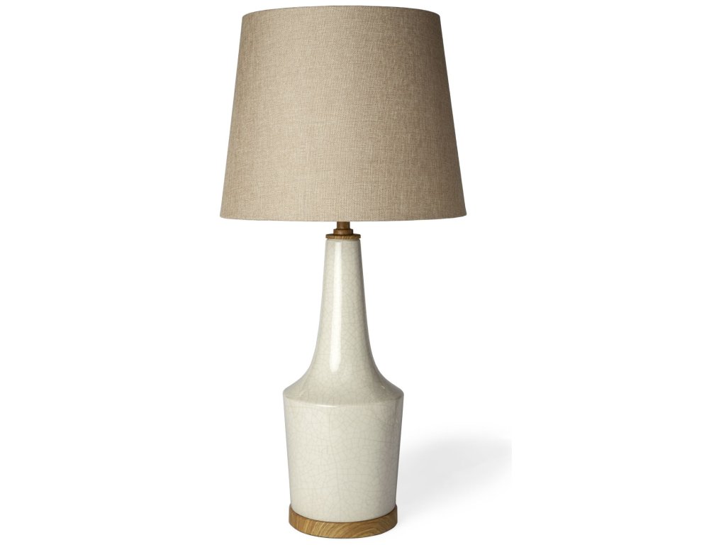 (28.5"H) White Crackled Ceramic Base Wood Accent Table Lamp