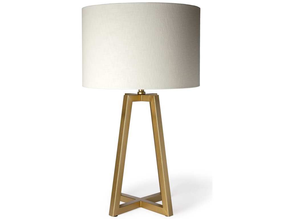 (29"H) White-Linen Drum Shade w/ Gold Metal Frame Table Lamp
