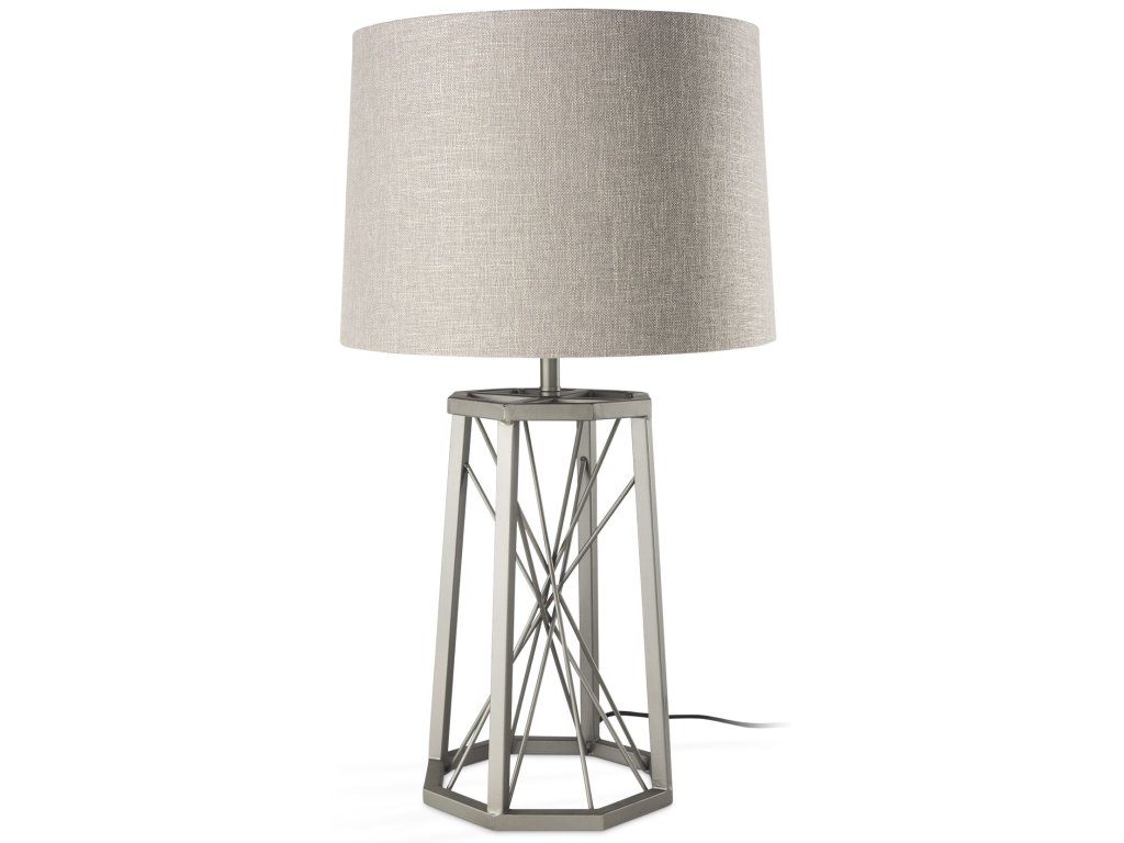 (28.5"H) Gray Metal Octagonal Base w/Beige Shade Table Lamp