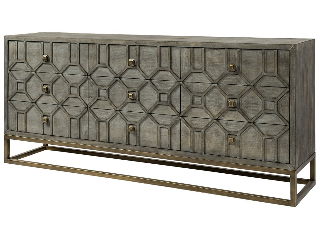 II 70X15.8 Gray Fir Veneer w/Gold Metal Frame Base 9 Drawer Sideboard