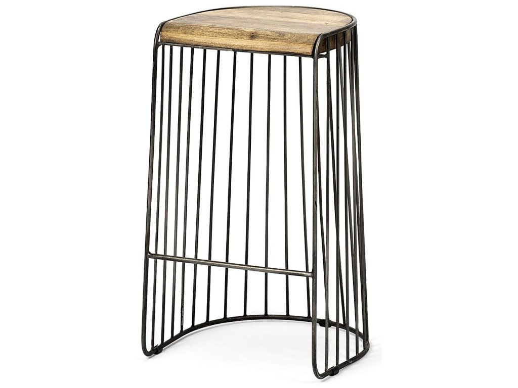 30.5" Seat Height Brown Seat Black Metal Frame Stool