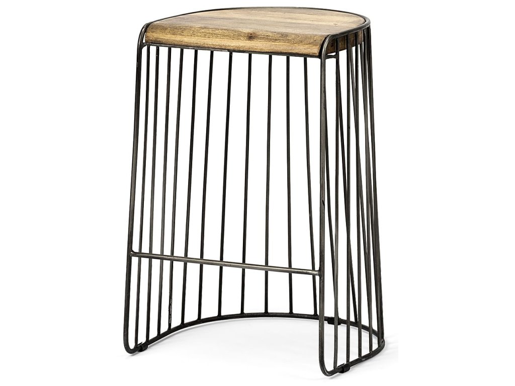 25.6" Seat Height Brown Wood Seat Black Metal Frame Stool