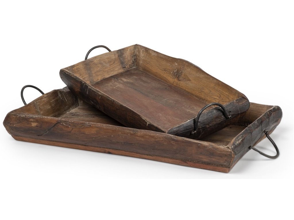 (Set of 2) Brown Wooden Live Edge Serving Trays