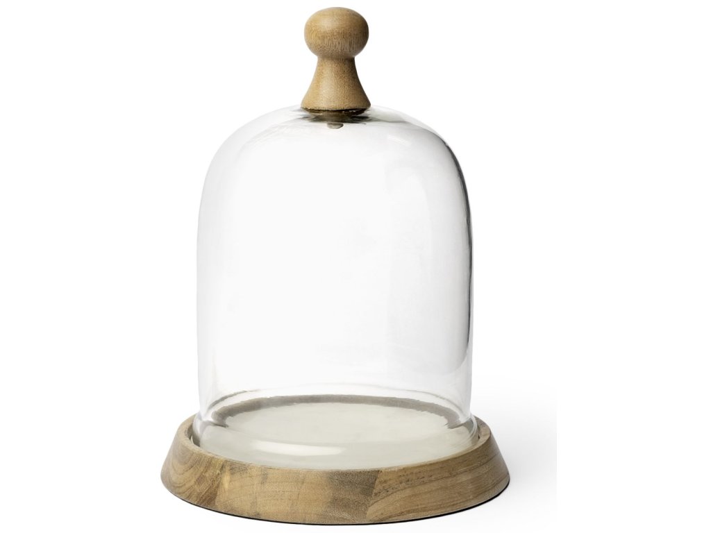 I Small Wooden/White Marble Base Glass Cloche