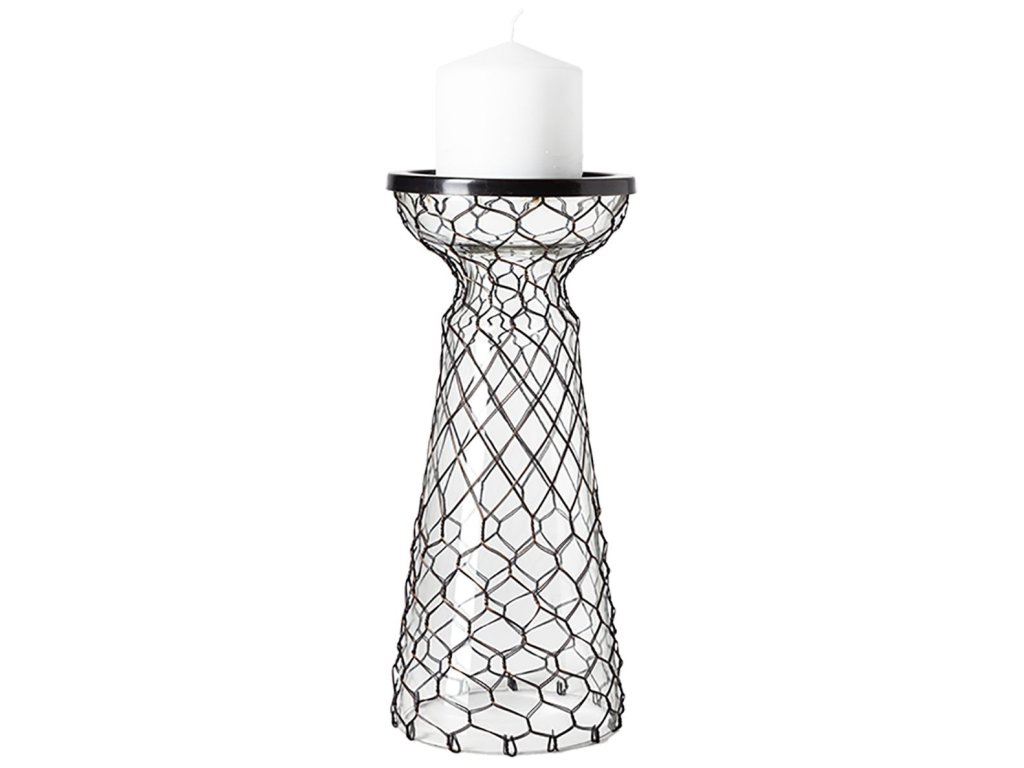 I Small Glass w/Metal Wire Snakeskin Pattern Table Candle Holder