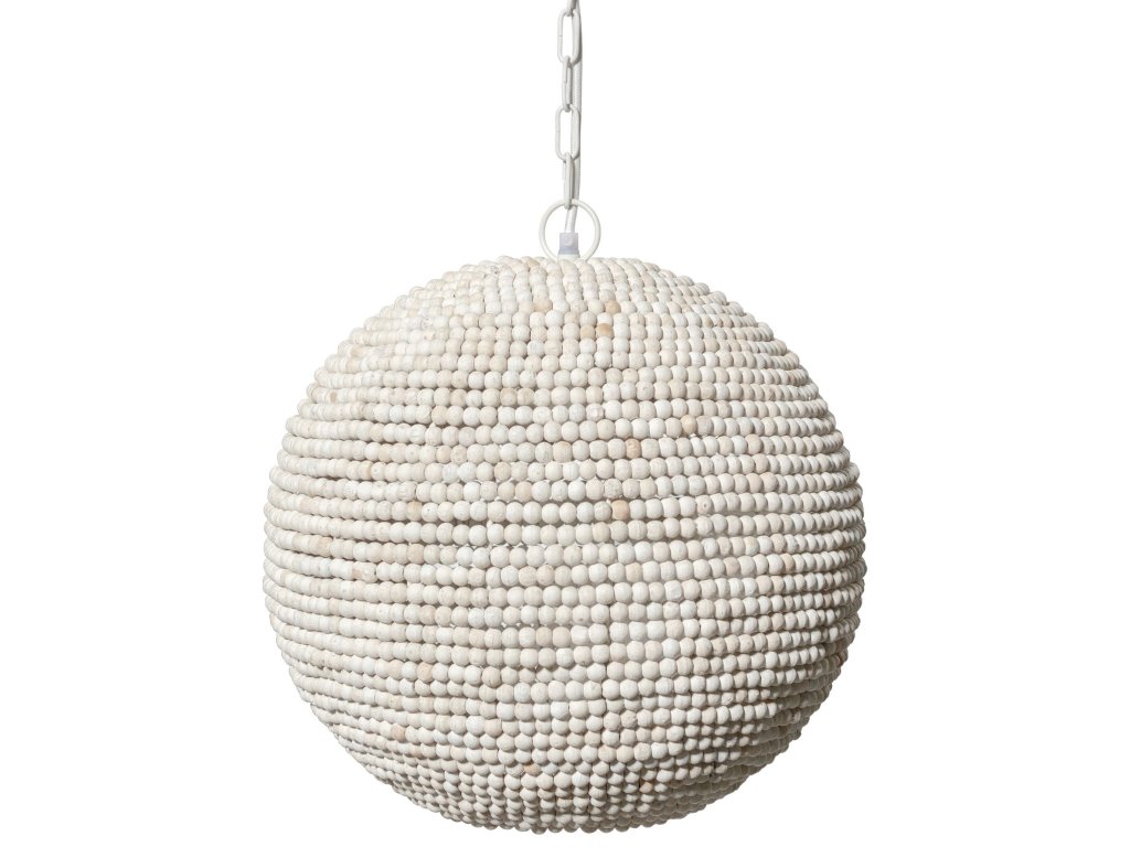 15.5X14.5 White-Washed Wood Beaded Pendant Light