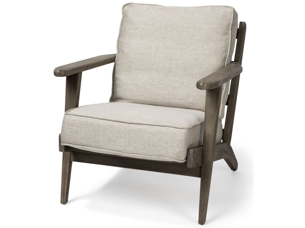 VI Beige Fabric Wrapped Wooden Frame Accent Chair