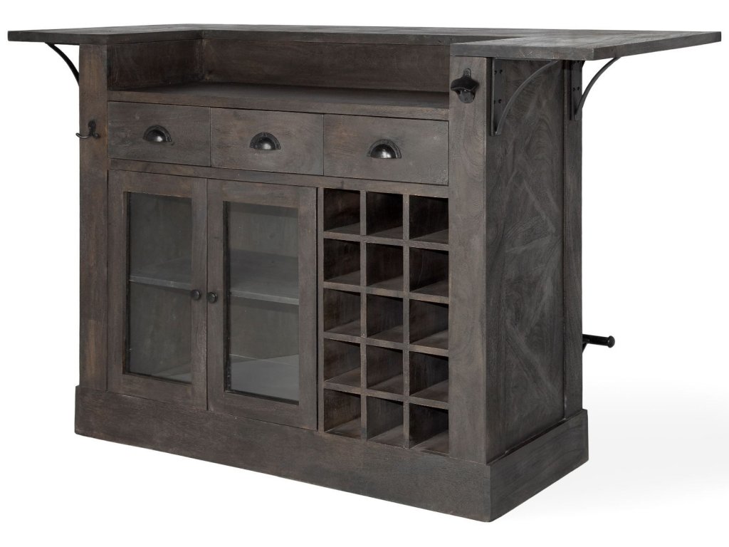 Dark Brown Solid Wood Wine Bottle Storage Kitchen Island