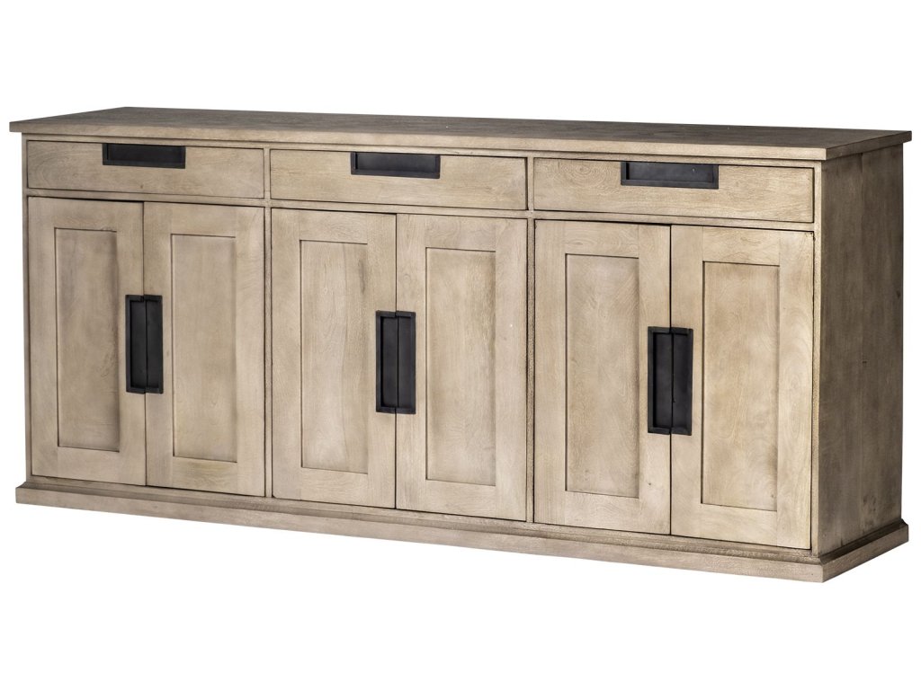 III 81.5X18.5 Natural Brown Solid Wood 3 Drawer 6 Door Sideboard