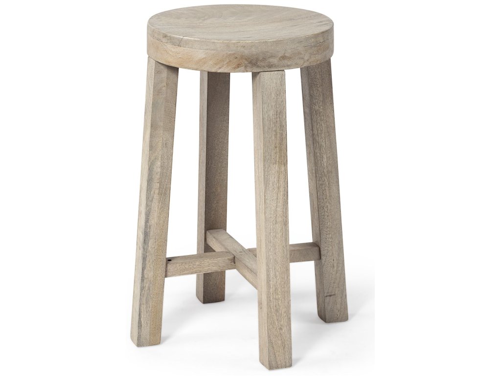 26" Total Height White Washed Wood Stool