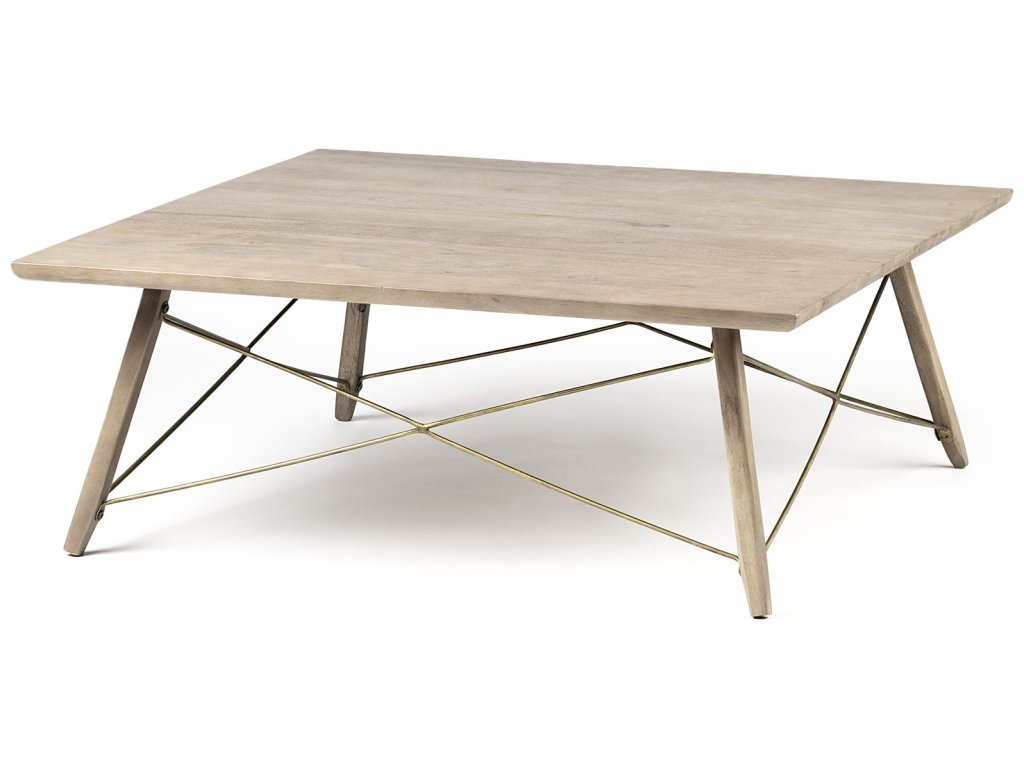 40 x 40 x 15 Brown Solid Wood Top & Legs w/Metal Bracing Coffee Table