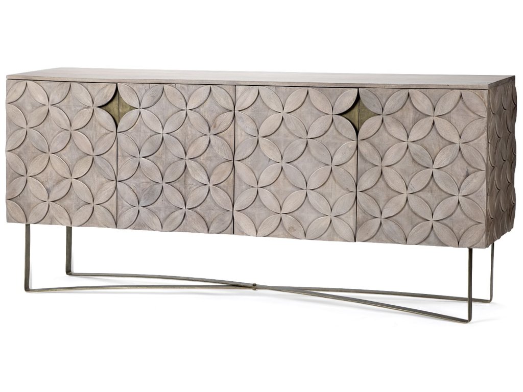 I (72X18.3) Solid Wood Gold Metal Base 4 Cabinet Door Sideboard