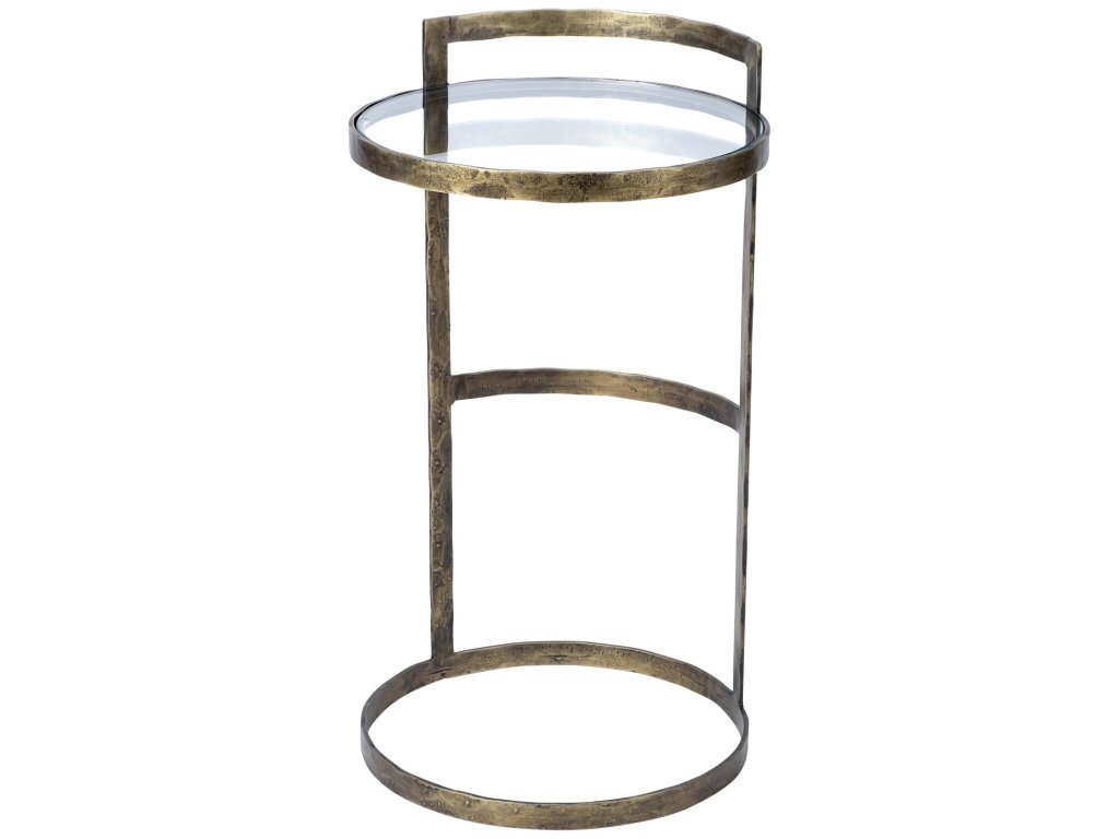 15L x 15W Gold Round Glass Top w/Metal Frame Accent Table