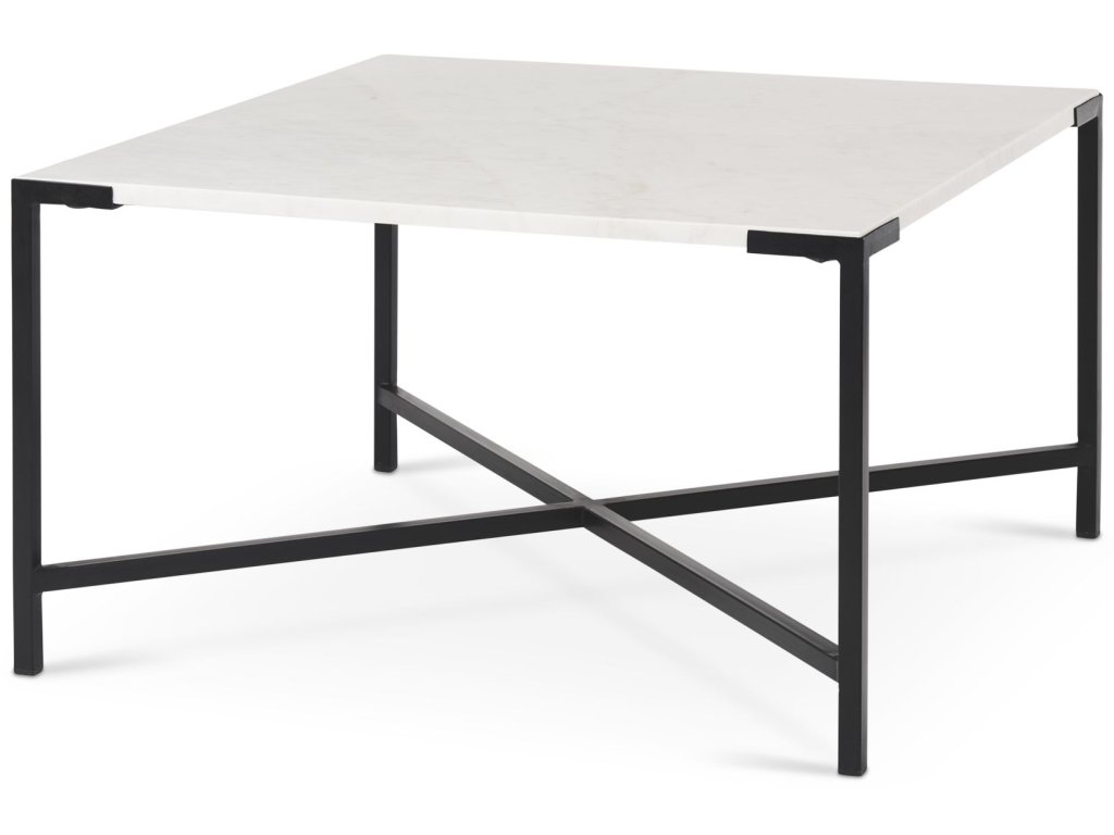 30X30 White Marble Top Black Metal Base Coffee Table