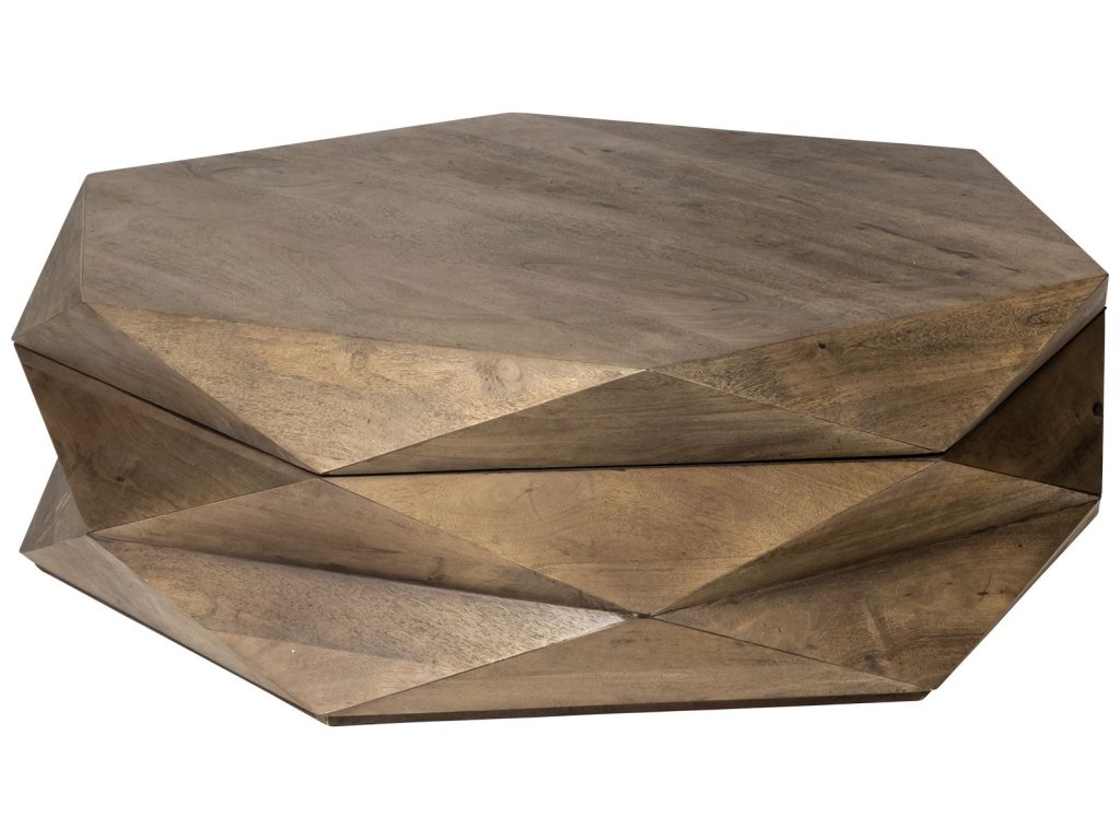 Hexagonal Hinged Solid Wood Top and Base Coffee Table