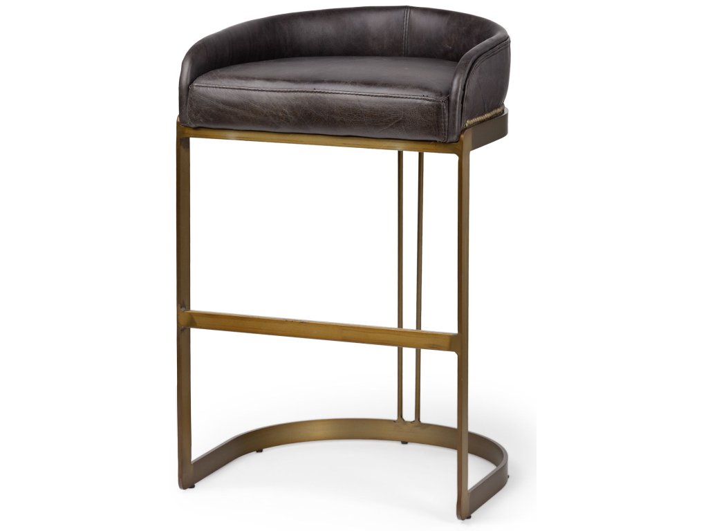 20.5L x 19.75W x 32.75H Black Leather Seat Gold Metal Base Stool