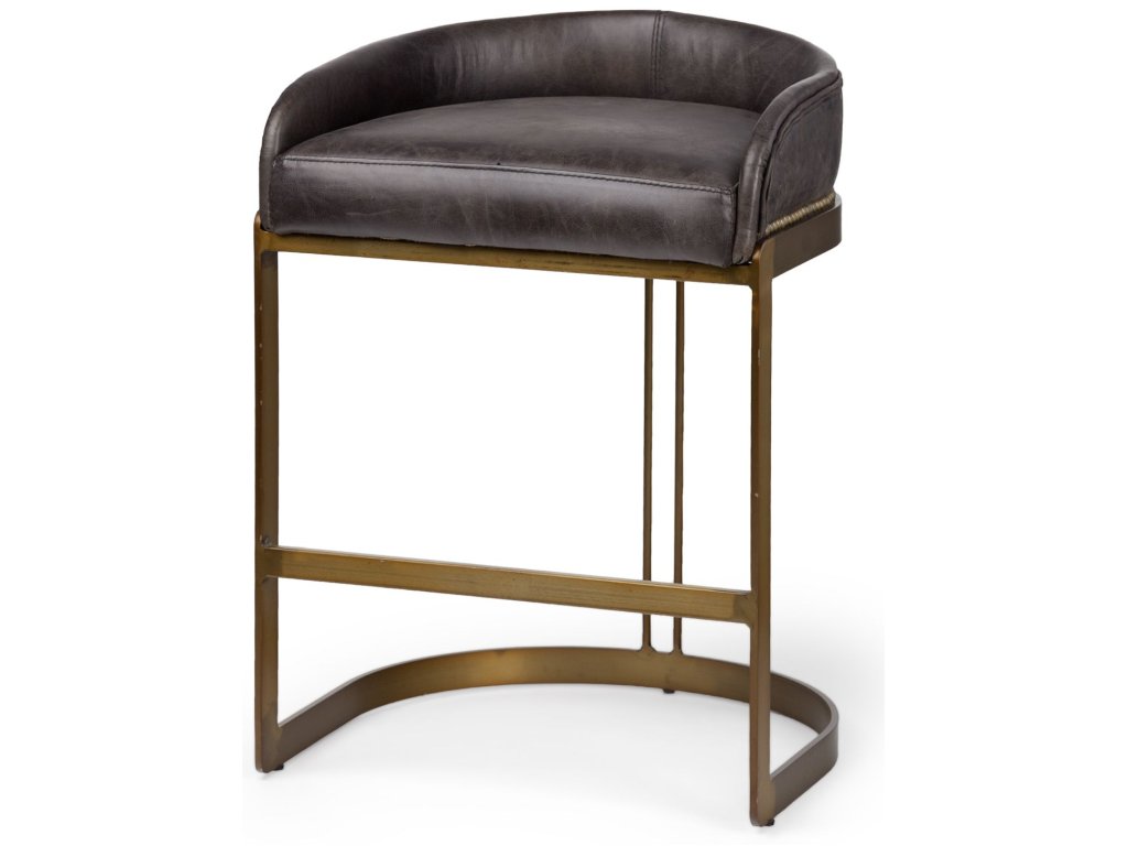 29" Total Height Black Leather Seat Gold Metal Base Stool
