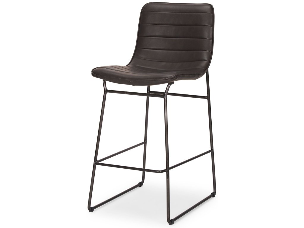 37"H Black Faux-Leather Seat w/ Black Metal Frame Stool