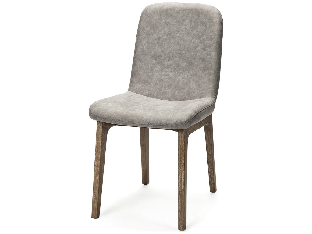 Grey Fabric Wrap Medium Brown Wood Base Dining Chair
