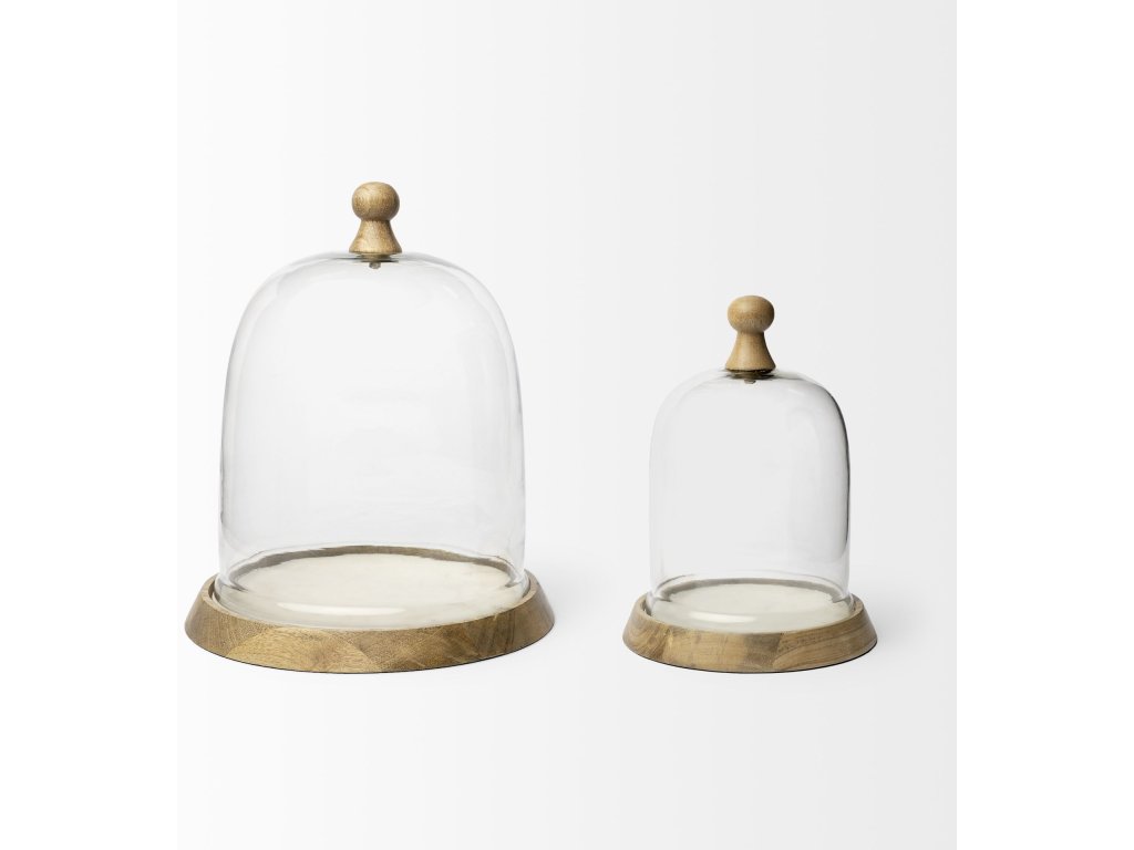 I Small Wooden/White Marble Base Glass Cloche - Alternative View
